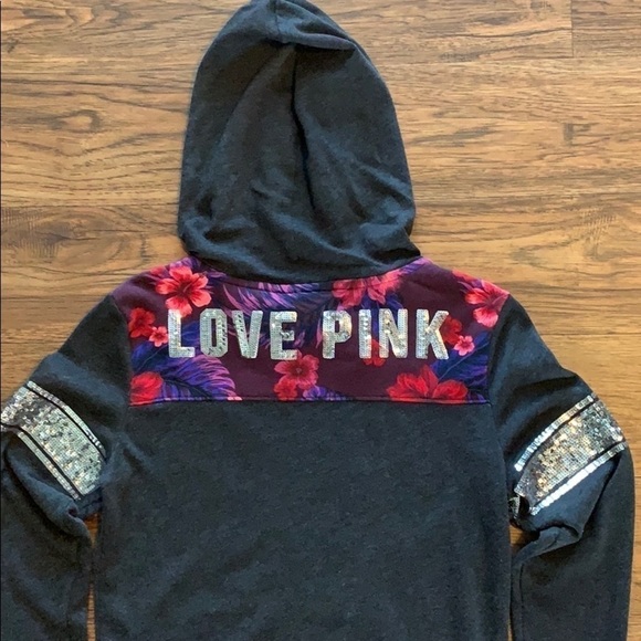 VS PINK Full Zip Hoodie Floral/Silver Bling - Picture 1 of 10